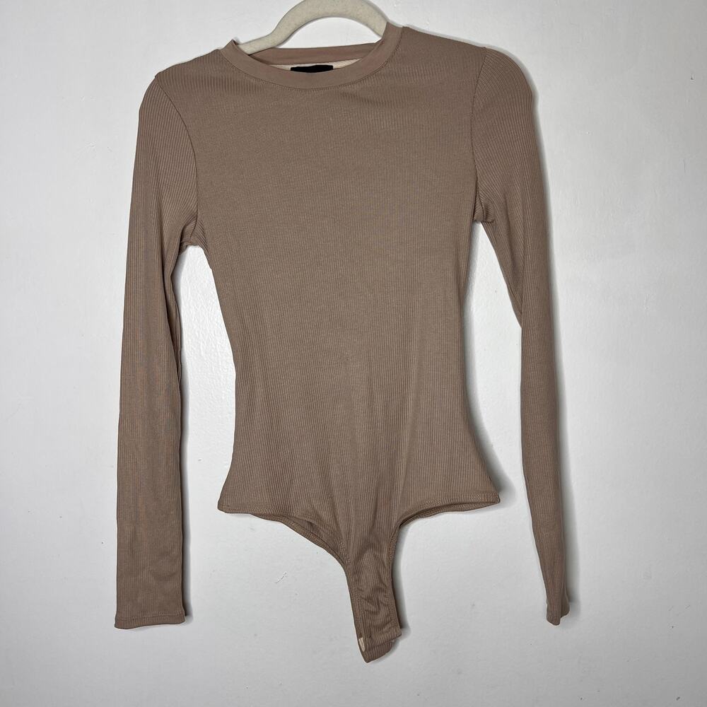 The Range Revolve Neutral Beige Cutout Back Ribbed Bodysuit Size S